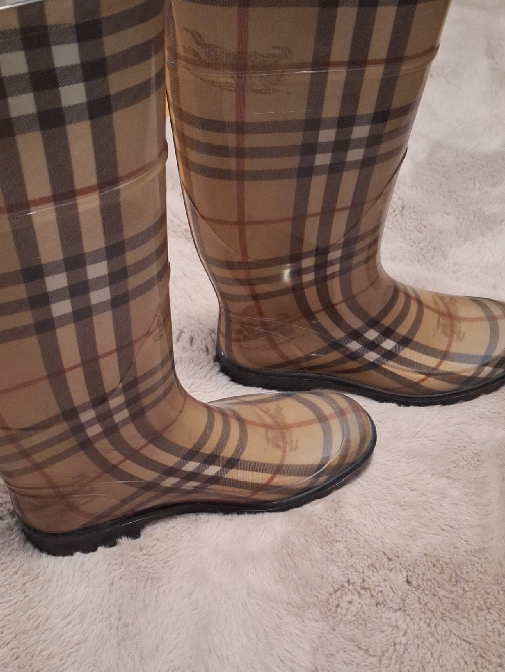 Burberry Beige Plaid Rain Boots - Picture 3 of 6